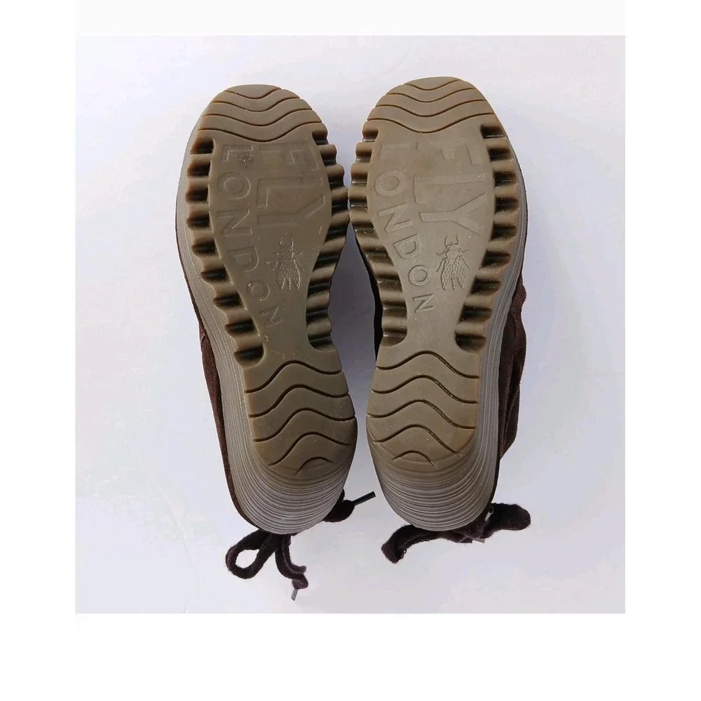 FLY‎ LONDON Womens Brown Suede Ruched Wedge Ankle Boots EU 35 US 5 4.5